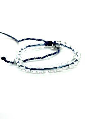 4Ocean Clear Glass‎ Bead Bracelet with Navy/White Twisted Cord